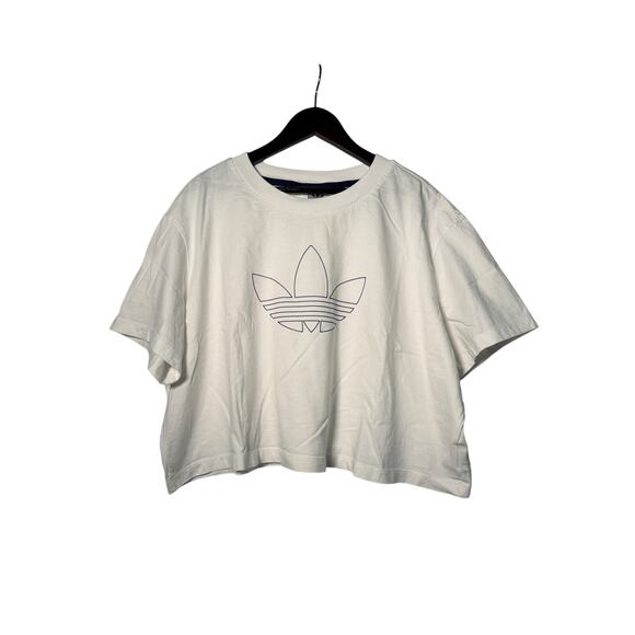 Adidas T-Shirt Womens 1X White SS Cropped CrewNeck Logo Casual Sporty Streetwear - Picture 3 of 6